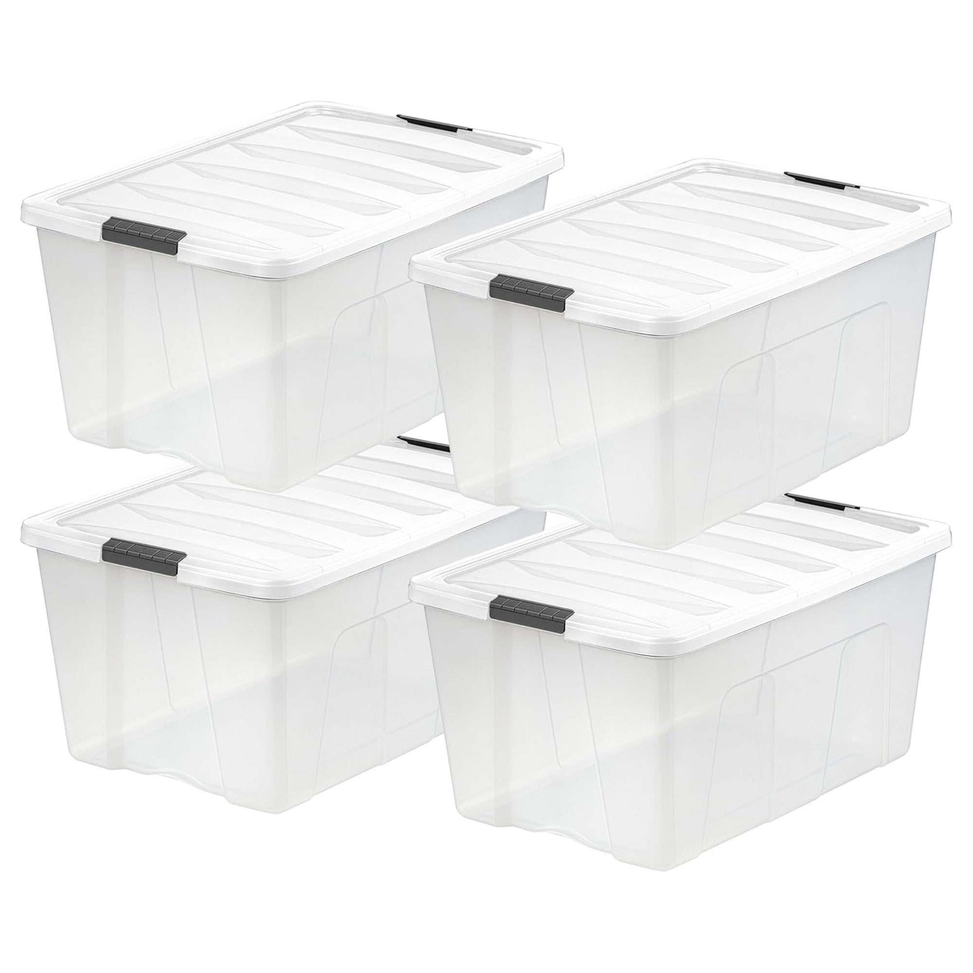 IRIS USA 4 Pack 94 Quart Stackable Plastic Storage Bins with Lids, Clear/White - VMInnovations