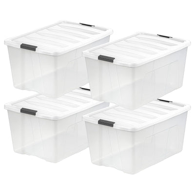 IRIS USA 8 Pack Stackable Plastic Storage Bins with Lids, 94 Quart, Clear/White