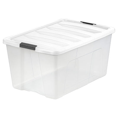IRIS USA 8 Pack Stackable Plastic Storage Bins with Lids, 94 Quart, Clear/White