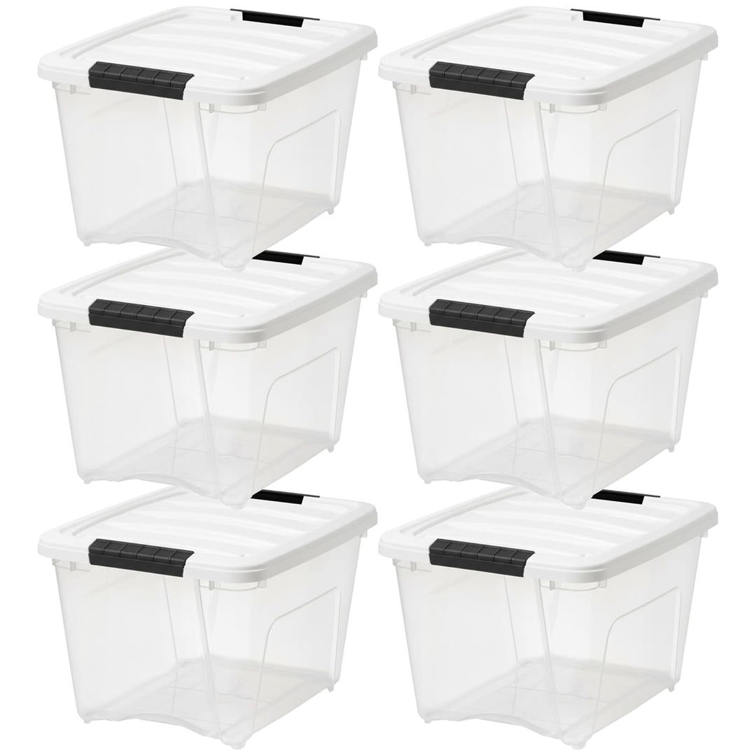 IRIS USA 6 Pack 19 Quart Stackable Plastic Storage Bins with Lids, Clear/White