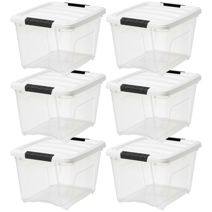 IRIS USA 6 Pack 19 Quart Stackable Plastic Storage Bins with Lids, Clear/White