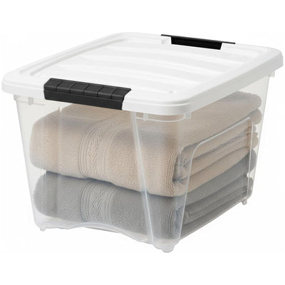 IRIS USA 12 Pack Stackable Plastic Storage Bins with Lids, 19 Quart, Clear/White