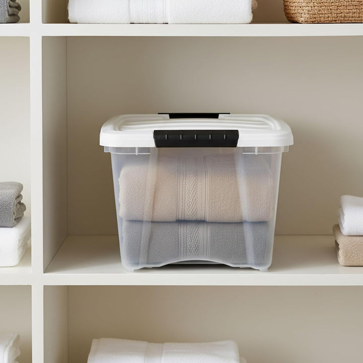 IRIS USA 6 Pack 19 Quart Stackable Plastic Storage Bins with Lids, Clear/White