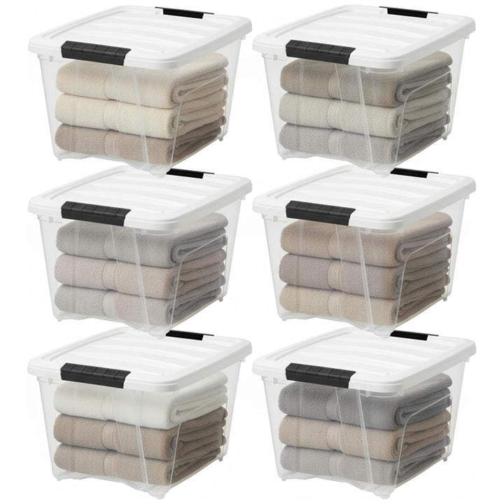 IRIS USA 6 Pack 19 Quart Stackable Plastic Storage Bins with Lids, Clear/White