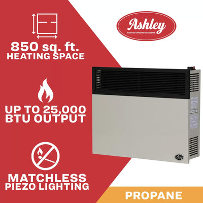 Ashley Hearth 25,000 BTU Direct Vent Propane Wall Heater, Cream (Open Box) - VMInnovations