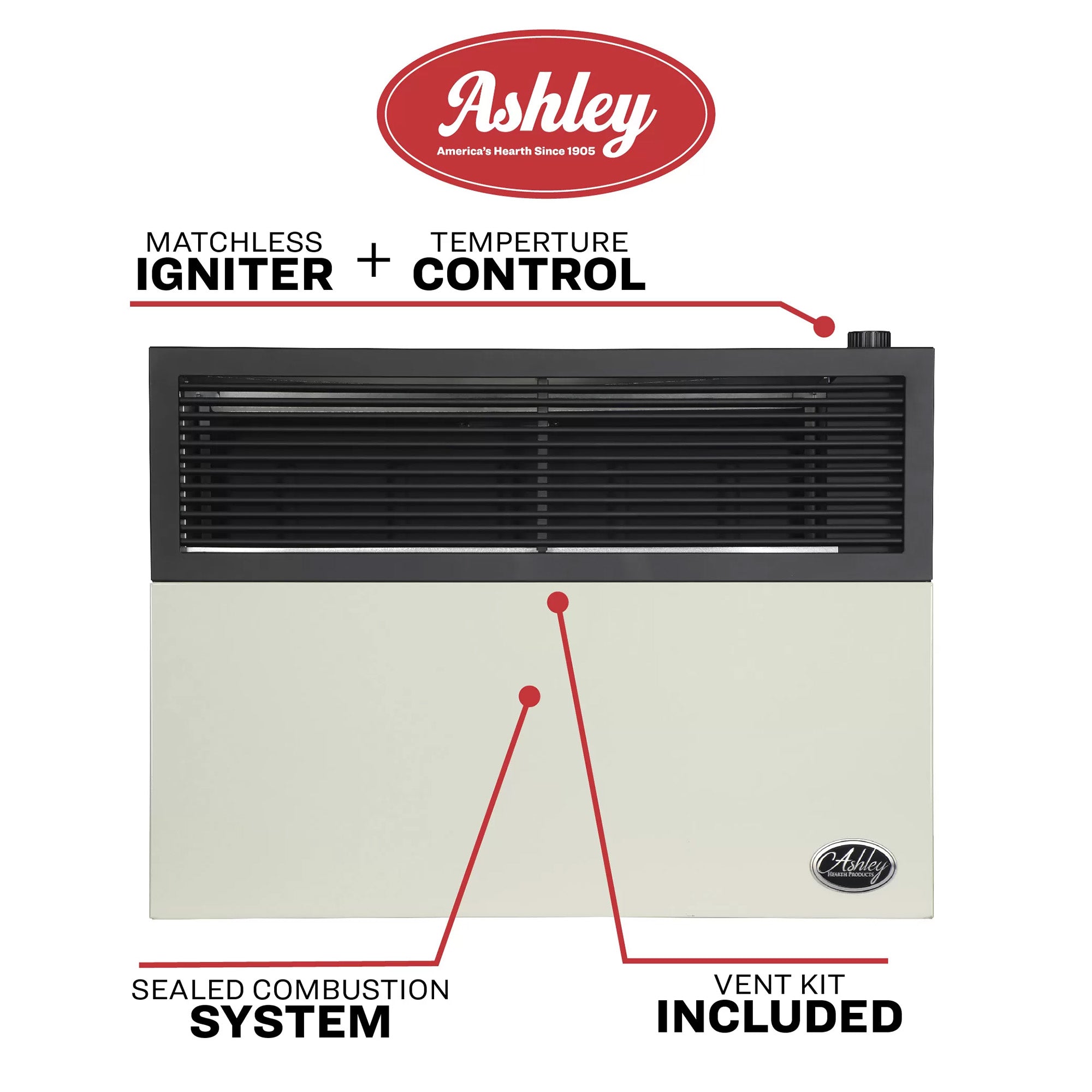 Ashley Hearth 25,000 BTU Direct Vent Propane Wall Heater, Cream (Open Box) - VMInnovations