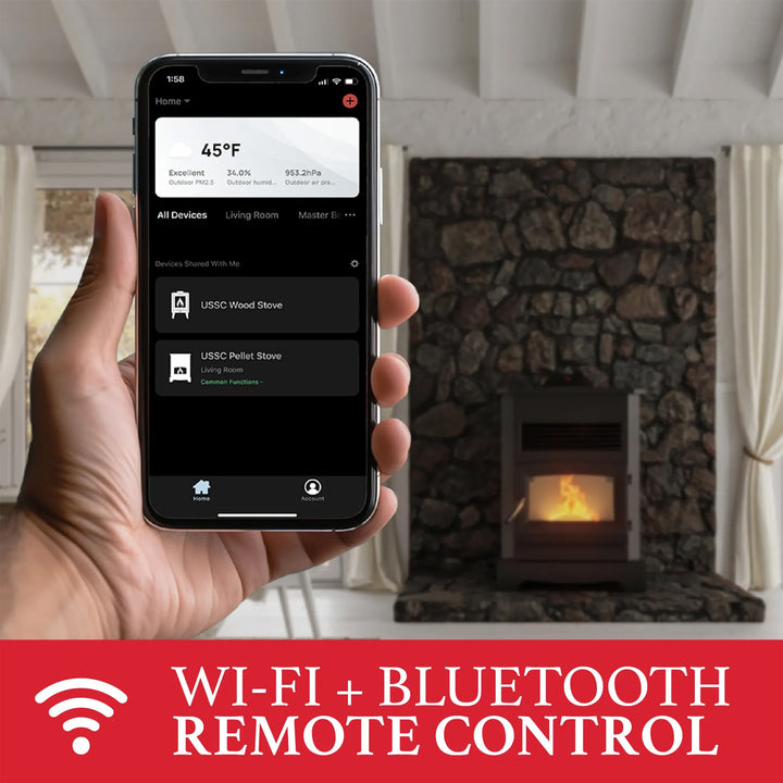 Ashley Hearth Pellet Stove Home Heater WiFi & Bluetooth Control, AP5622-W, Black