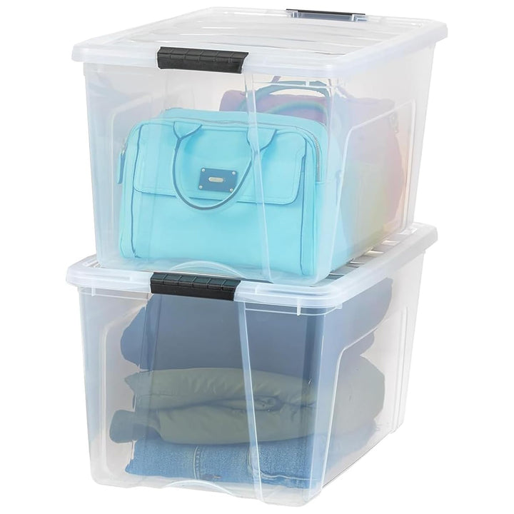 IRIS USA 72 Qt Storage Bins with Lids, Stackable Plastic Containers, Clear, 2 Pk