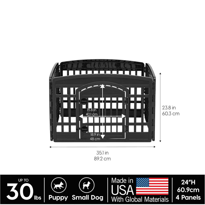 IRIS USA 24" Dog Playpen with Door, 4-Panel Pet Enclosure for Small Dogs, Black