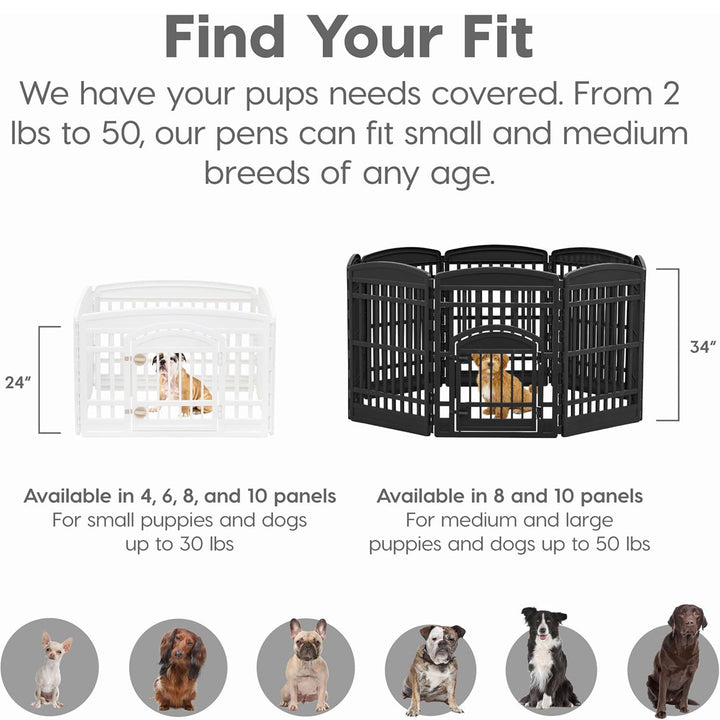 IRIS USA 24" Dog Playpen with Door, 4-Panel Pet Enclosure for Small Dogs, Black