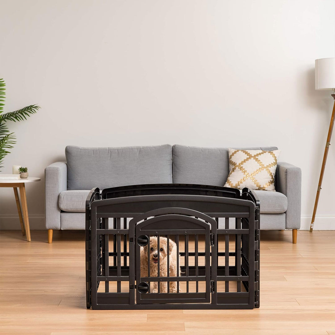 IRIS USA 24" Dog Playpen with Door, 4-Panel Pet Enclosure, Black (Open Box)