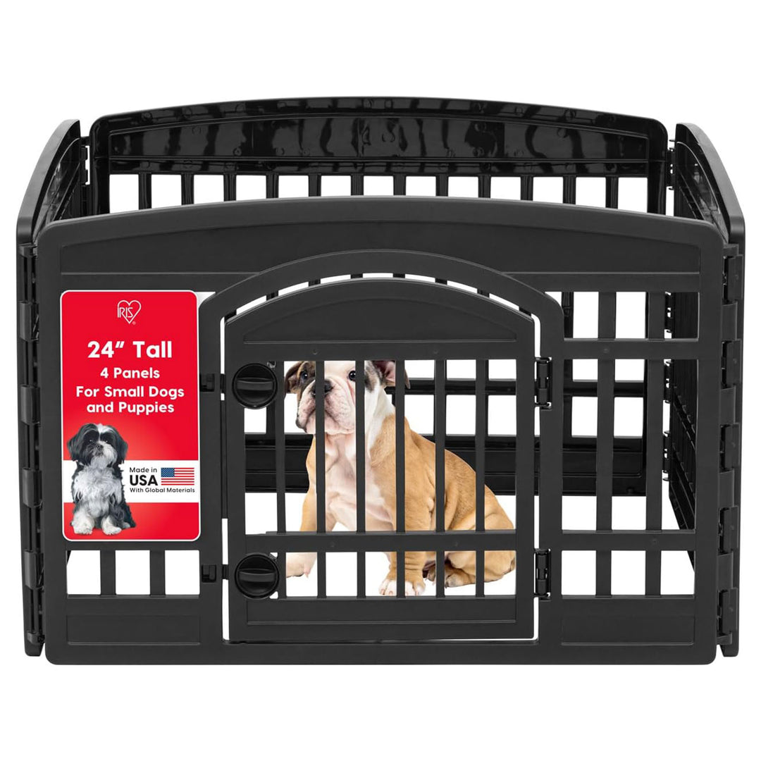 IRIS USA 24" Dog Playpen with Door, 4-Panel Pet Enclosure, Black (Open Box)