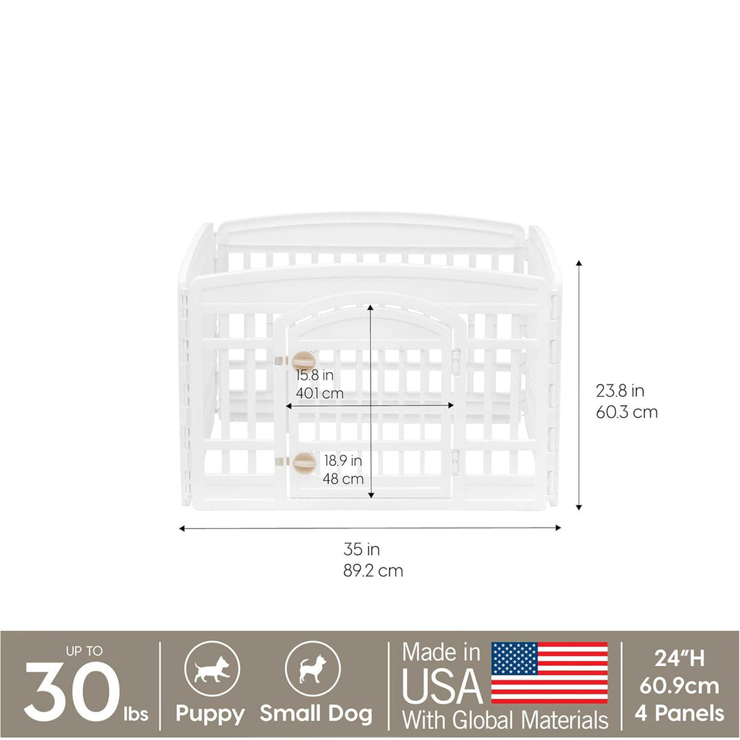 IRIS USA 24" Dog Playpen with Door, 4-Panel Pet Enclosure for Small Dogs, White
