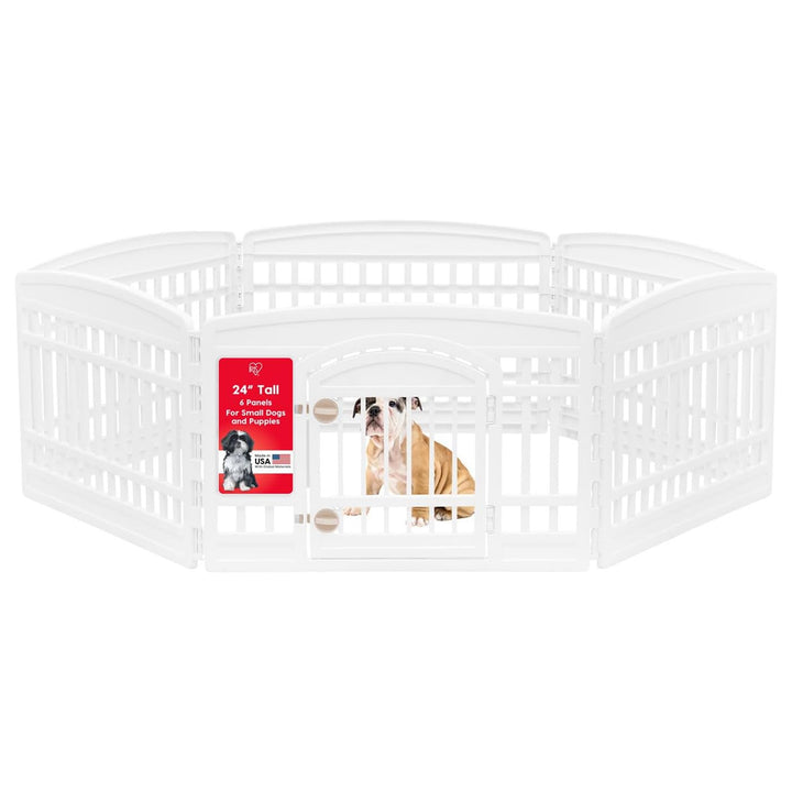 IRIS USA 24 Inch 6-Panel Dog Playpen with Door, Indoor Pet Puppy Fence, White