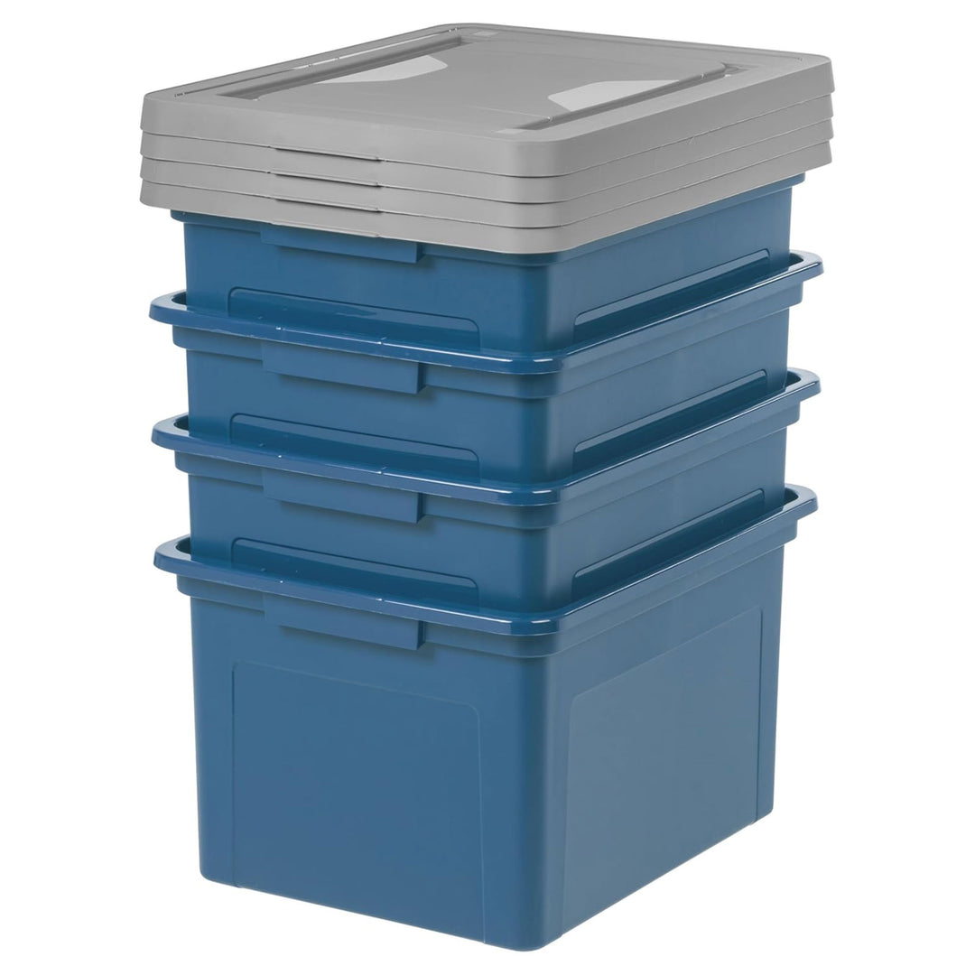 IRIS USA Plastic Organizer with Lids for Letter/Legal Files, Navy/Gray, 4 Pack