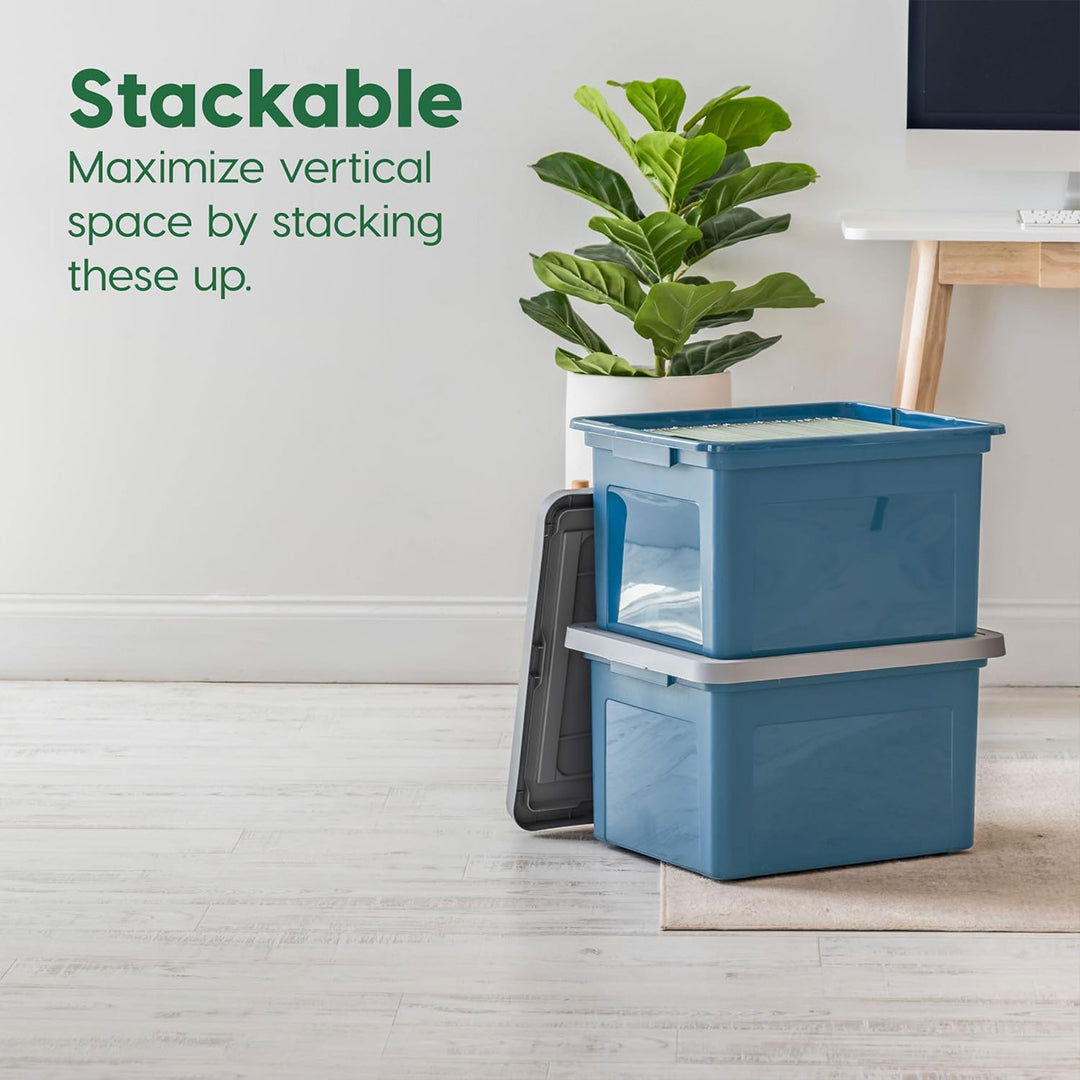 IRIS USA Plastic Organizer with Lids for Letter/Legal Files, Navy/Gray, 4 Pack