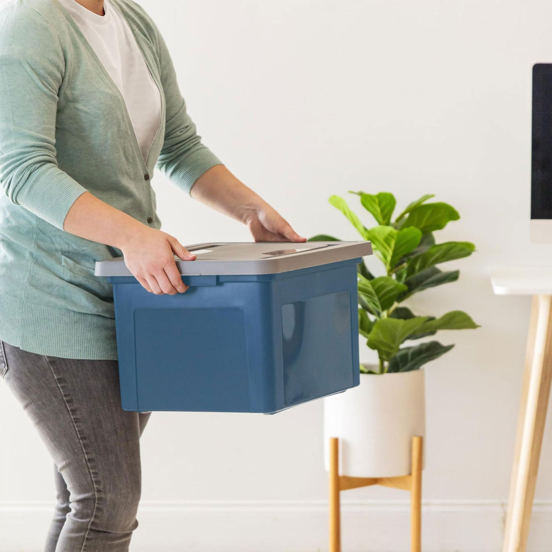 IRIS USA Plastic Organizer with Lids for Letter/Legal Files, Navy/Gray, 4 Pack