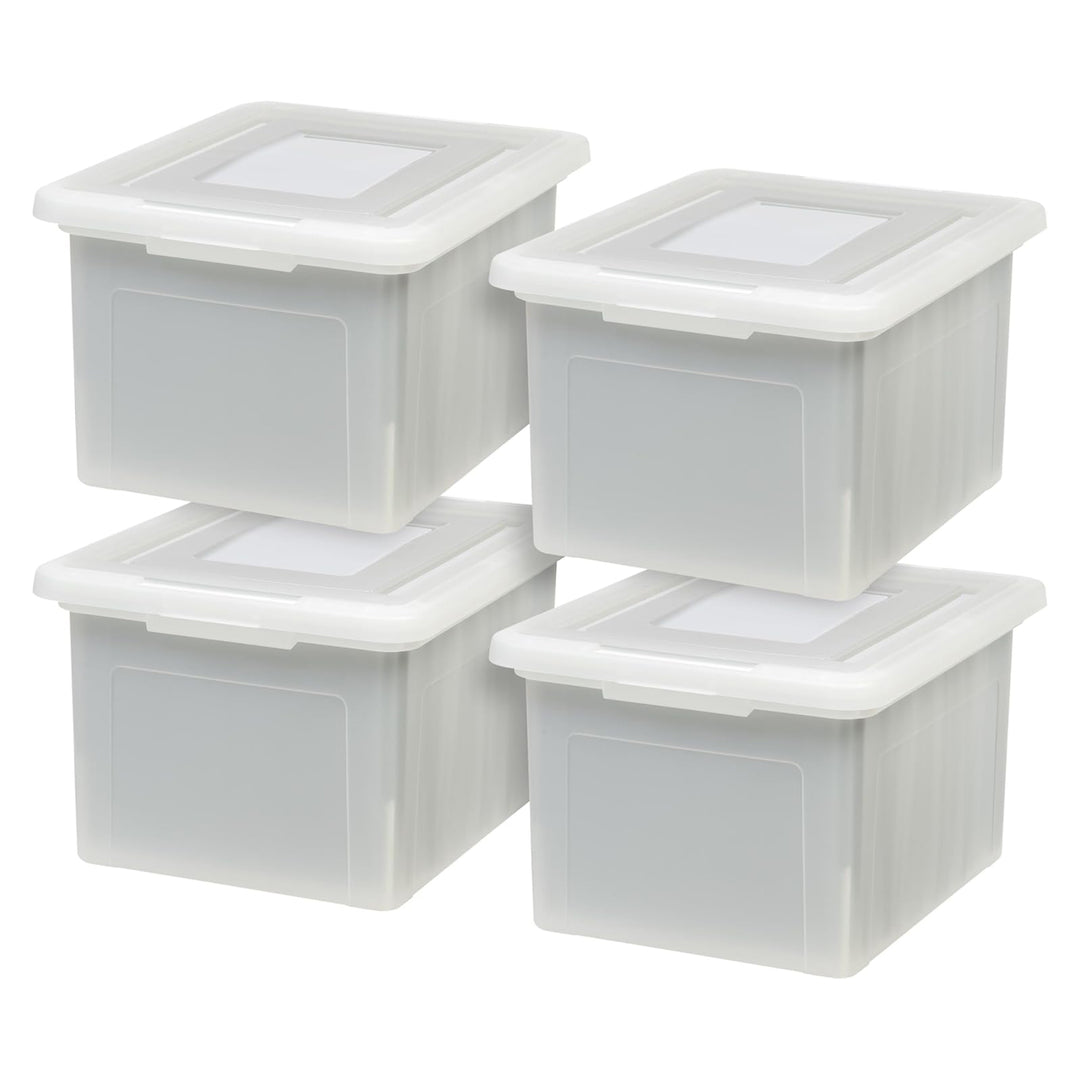 IRIS USA Plastic Organizer with Lids for Letter/Legal File, Pearl, 4 Pack