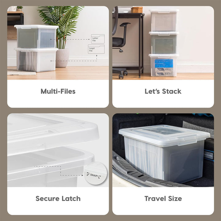 IRIS USA Plastic Organizer with Lids for Letter/Legal File, Pearl, 4 Pack