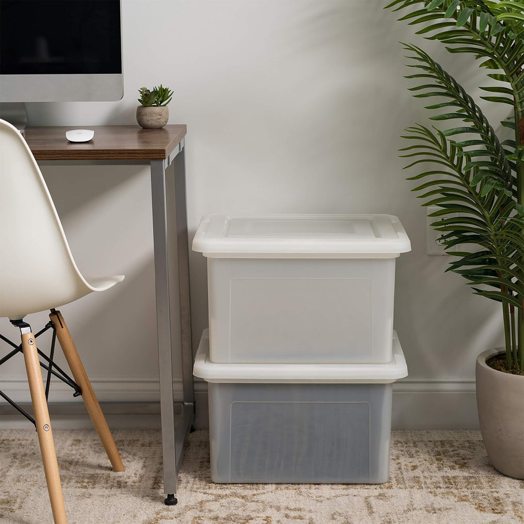 IRIS USA Plastic Organizer with Lids for Letter/Legal File, Pearl, 4 Pack