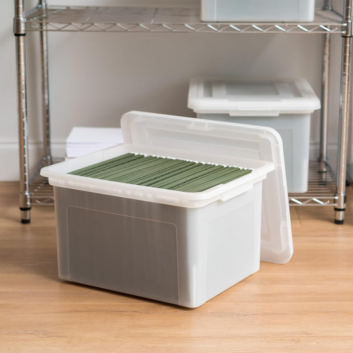 IRIS USA Plastic Organizer with Lids for Letter/Legal File, Pearl, 4 Pack