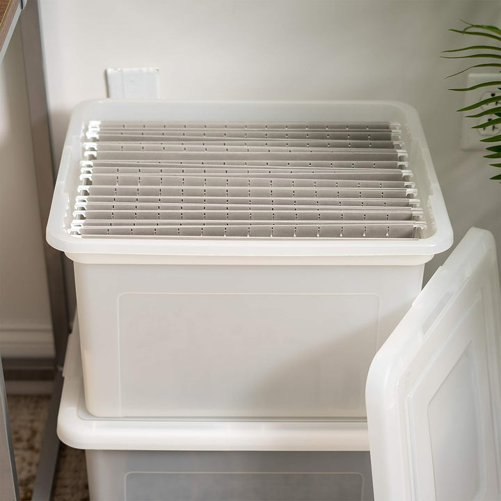 IRIS USA Plastic Organizer with Lids for Letter/Legal File, Pearl, 4 Pack