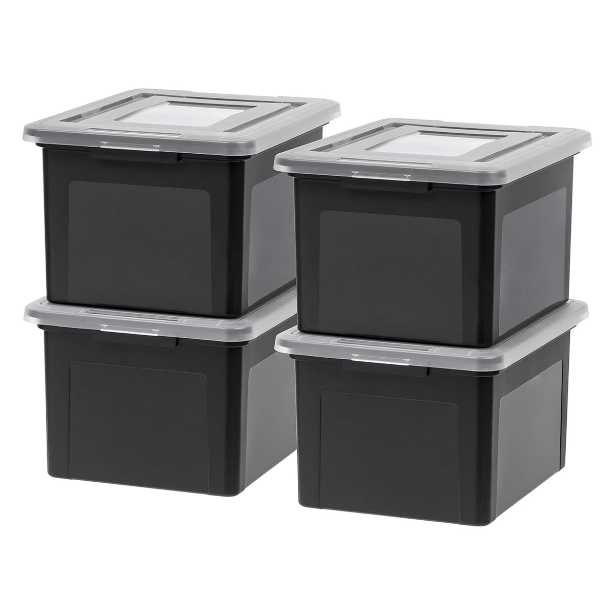 IRIS USA 8 Pack Plastic Organizer with Lids for Letter/Legal File, 35 Qt, Black