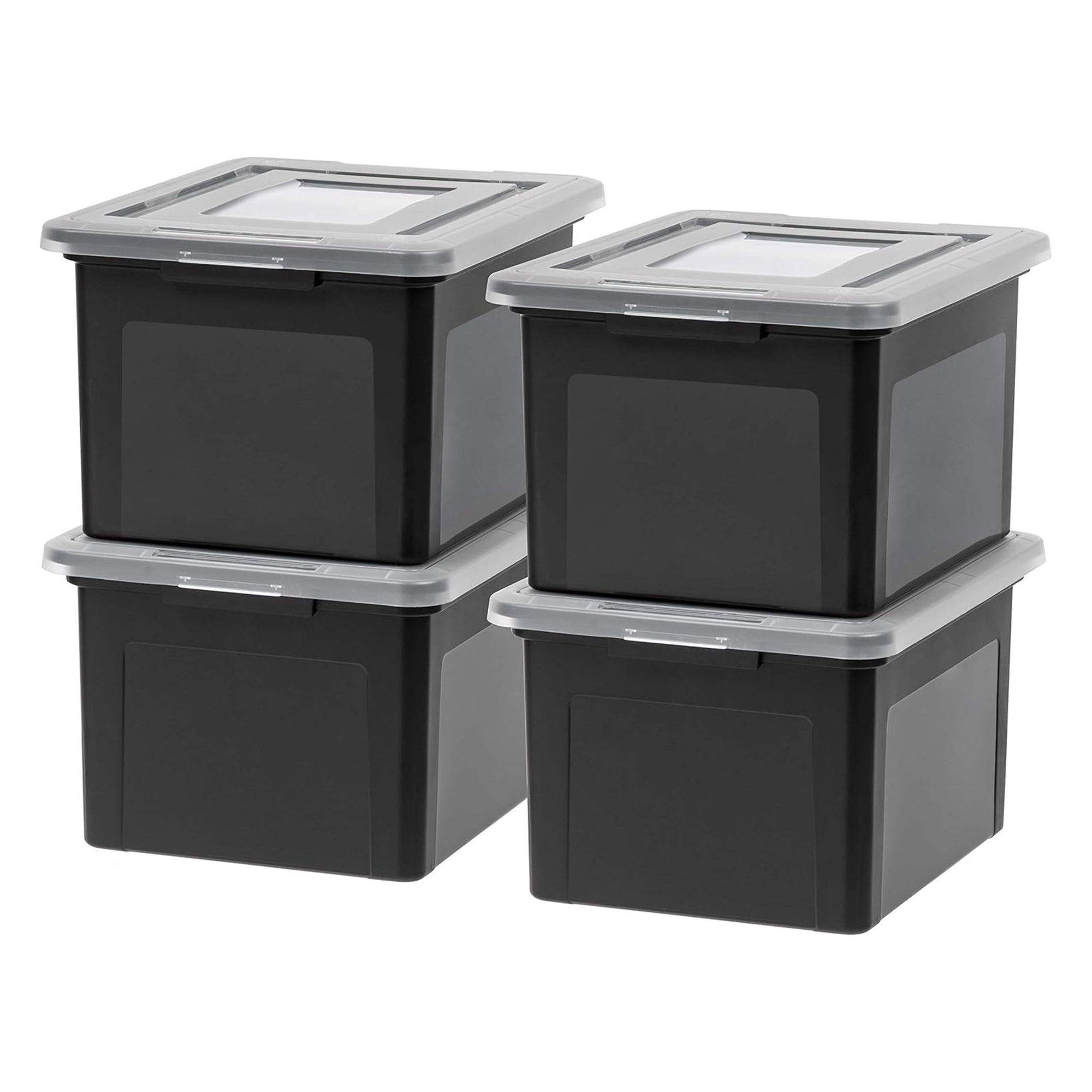 IRIS USA 8 Pack Plastic Organizer with Lids for Letter/Legal File, 35 Qt, Black