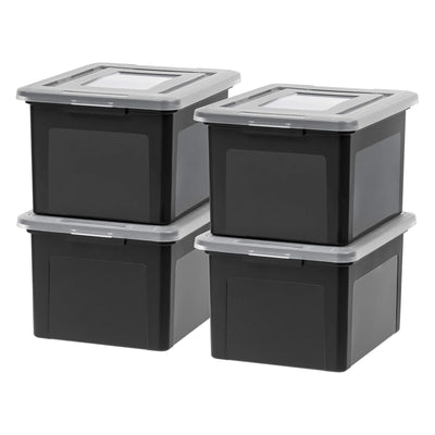 IRIS USA 8 Pack Plastic Organizer with Lids for Letter/Legal File, 35 Qt, Black