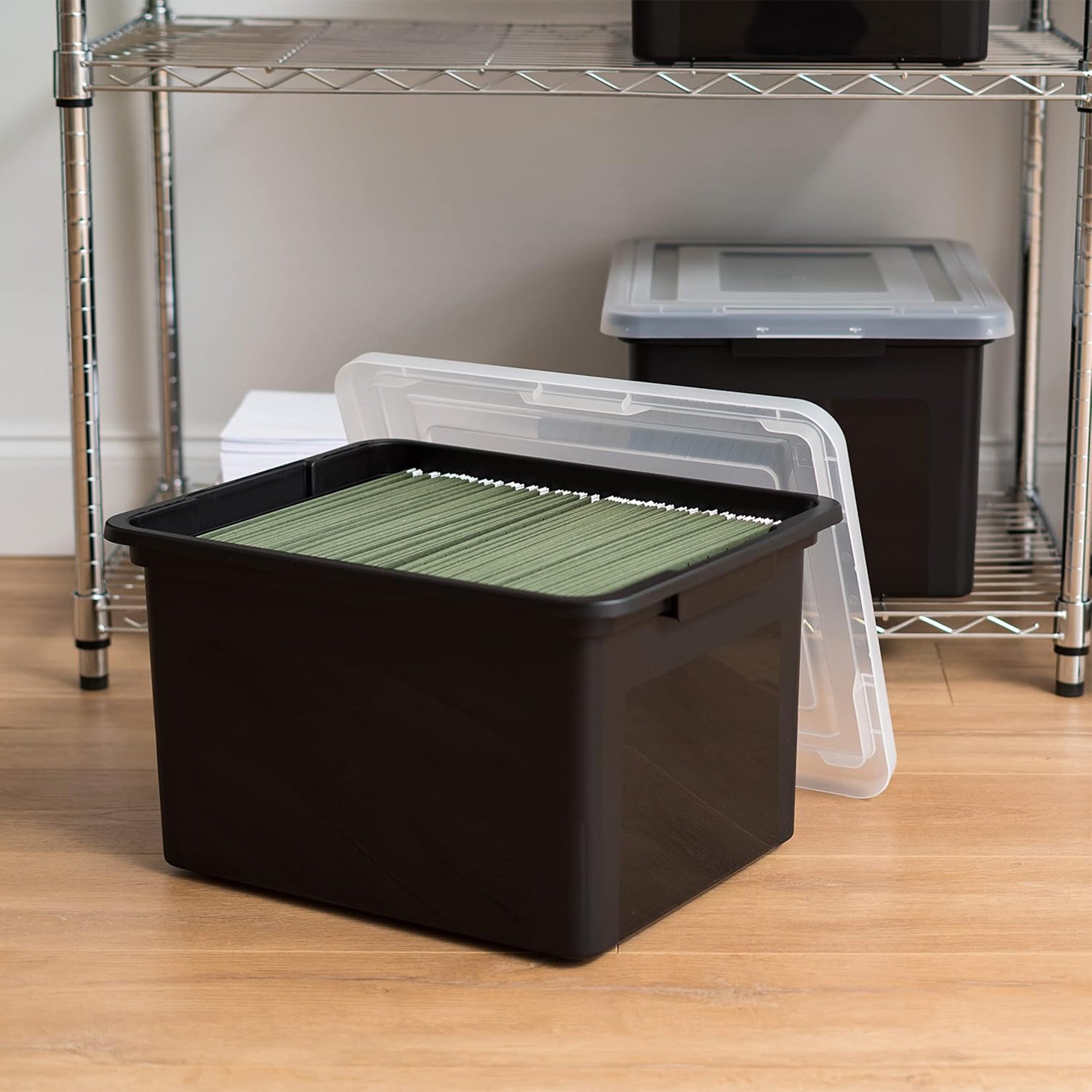 IRIS USA 8 Pack Plastic Organizer with Lids for Letter/Legal File, 35 Qt, Black