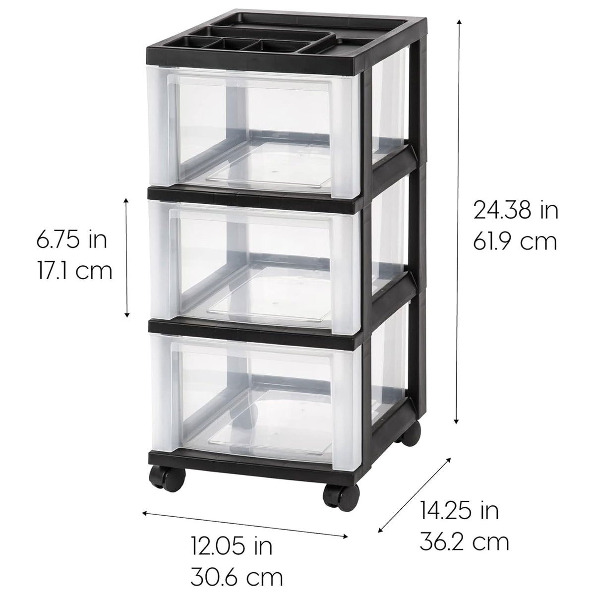 IRIS USA 2 Pack 3-Drawer Plastic Storage Organizer Cart with Caster Wheels