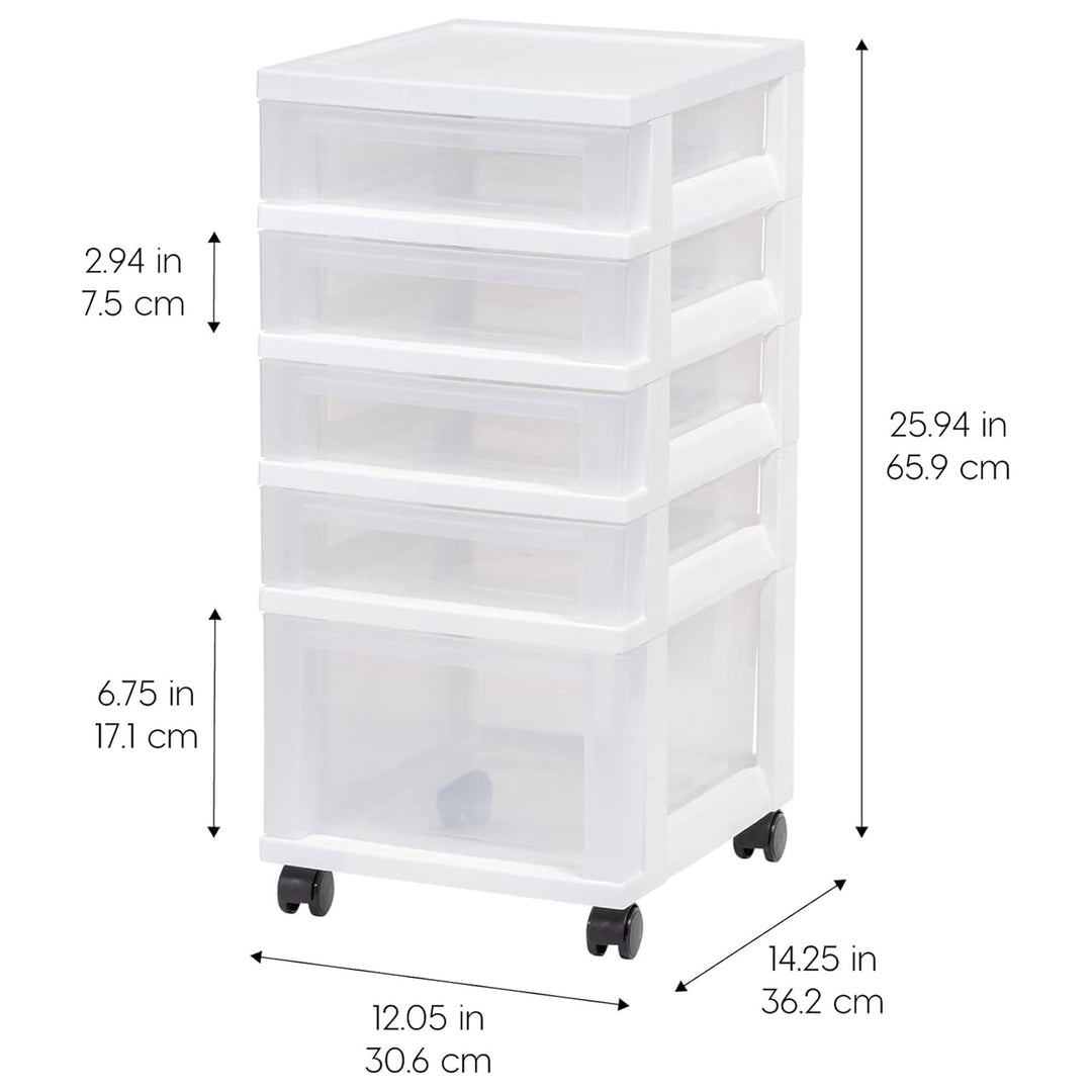 IRIS USA 3-Drawer Plastic Storage Organizer Cart with Caster Wheels, White/Clear
