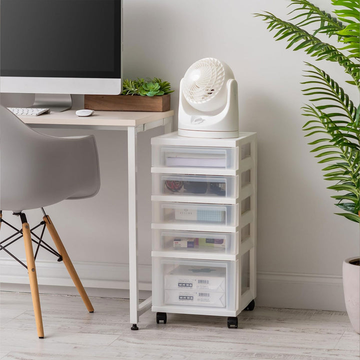 IRIS USA 3-Drawer Plastic Storage Organizer Cart with Caster Wheels, White/Clear