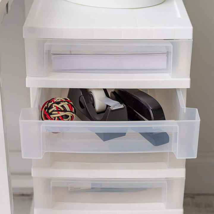 IRIS USA 3-Drawer Plastic Storage Organizer Cart with Caster Wheels, White/Clear