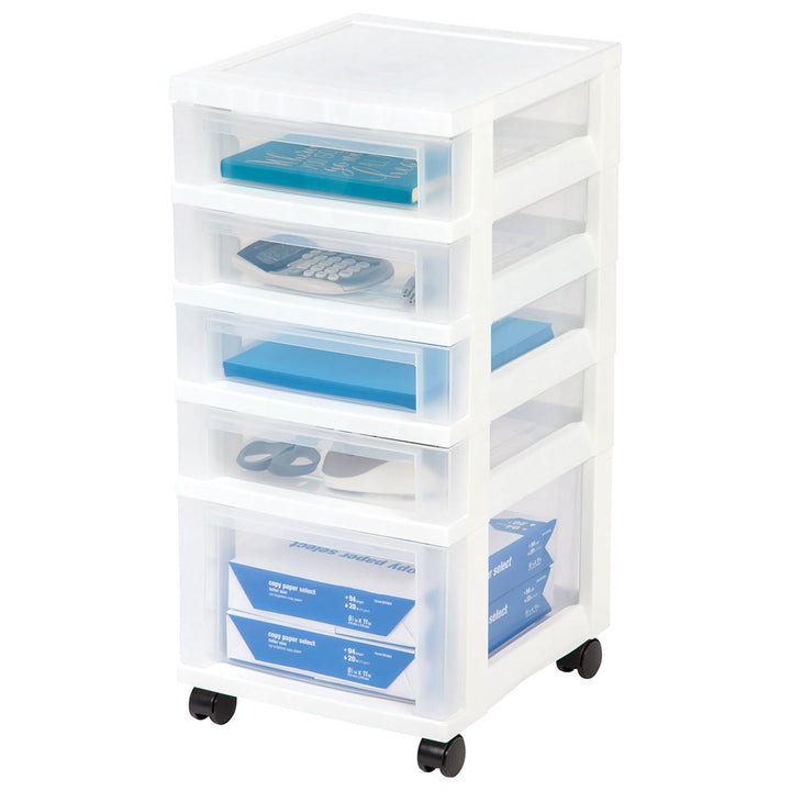 IRIS USA 3-Drawer Plastic Storage Organizer Cart with Caster Wheels, White/Clear