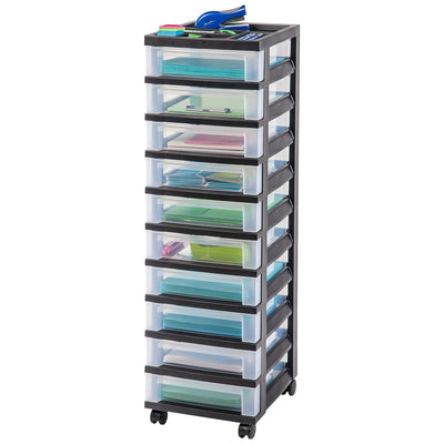 IRIS USA 10-Drawer Plastic Storage Organizer Cart and Caster Wheels (Open Box)