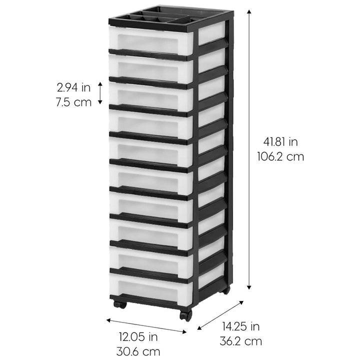 IRIS USA 10-Drawer Plastic Storage Cart with Wheels for Craft and Office, Black