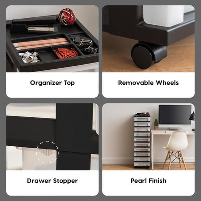 IRIS USA 2 Pack 10-Drawer Plastic Storage Cart with Wheels for Offices, Black