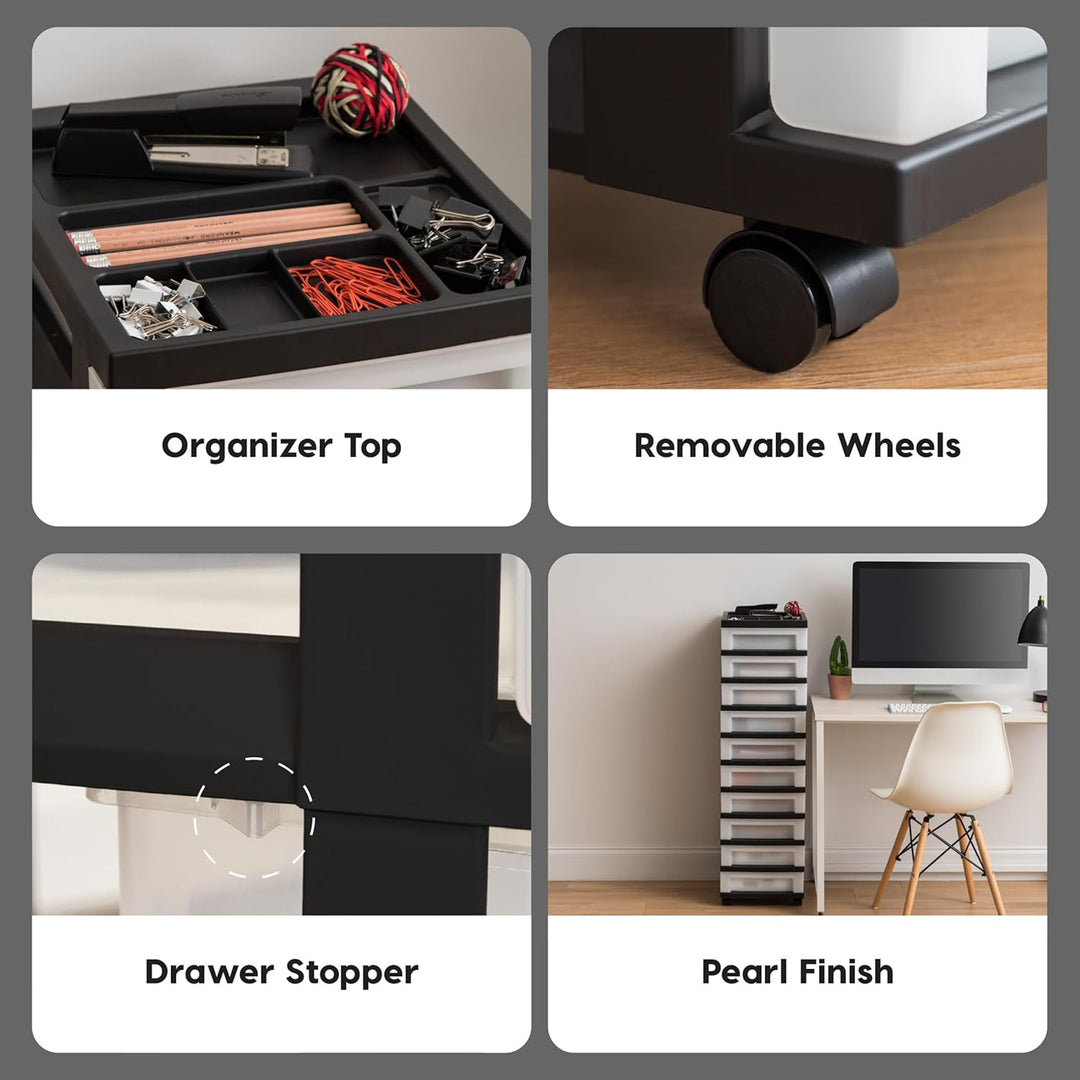 IRIS USA 10-Drawer Plastic Storage Cart with Wheels, Black (Open Box)