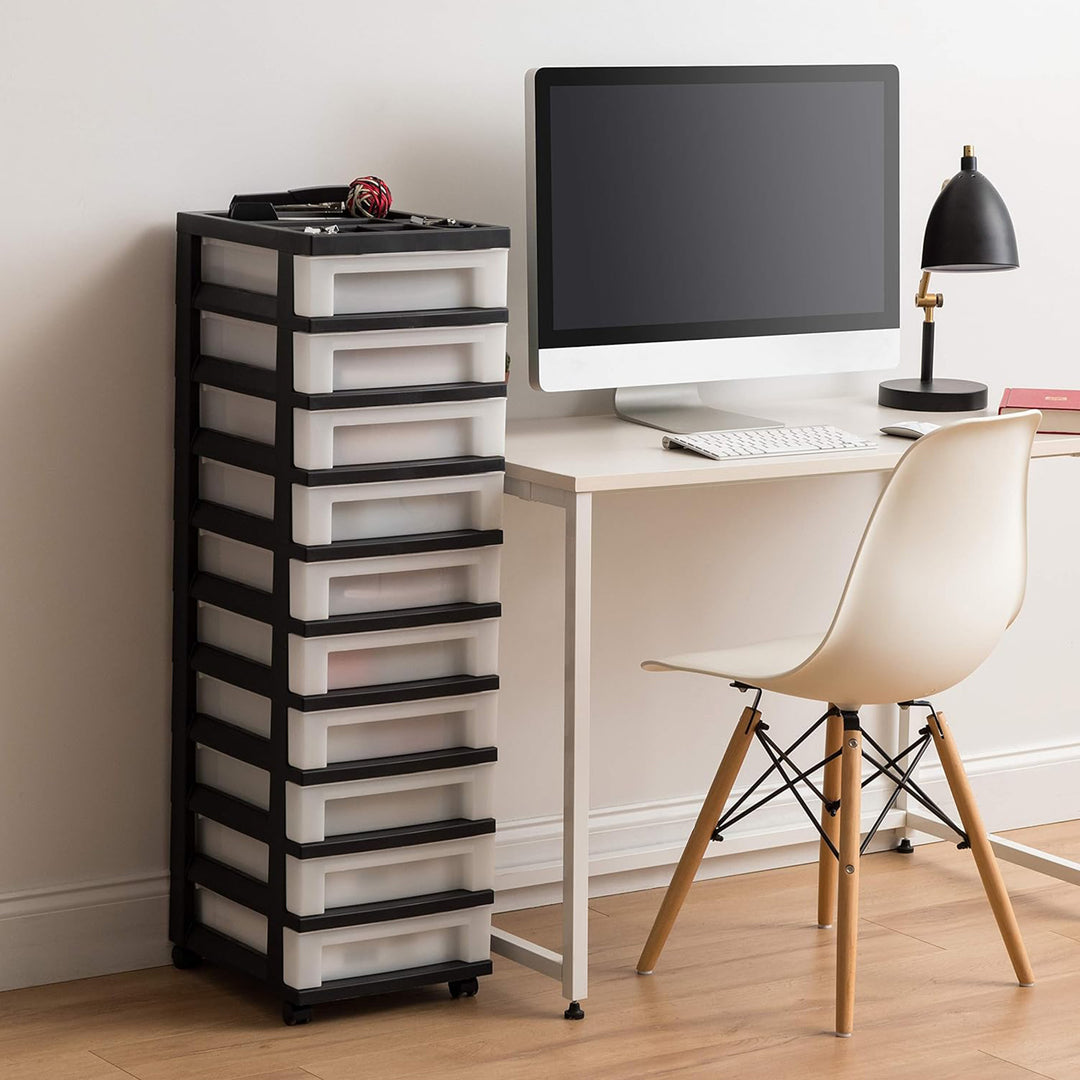 IRIS USA 10-Drawer Plastic Storage Cart with Wheels for Craft and Office, Black
