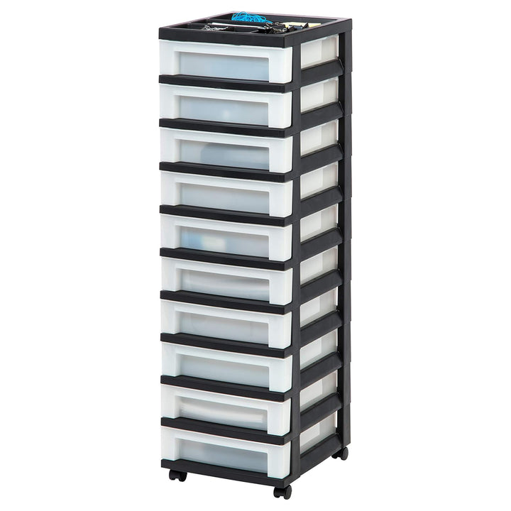 IRIS USA 10-Drawer Plastic Storage Cart with Wheels, Black (Open Box)