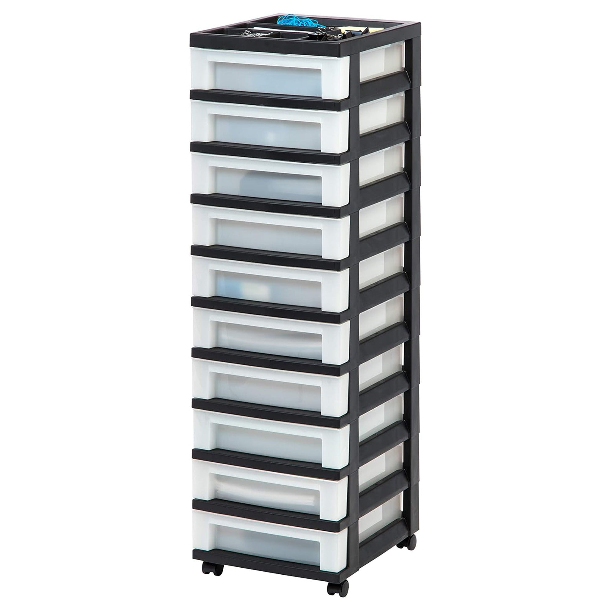 IRIS USA 10-Drawer Plastic Storage Cart with Wheels, Black (Open Box) - VMInnovations