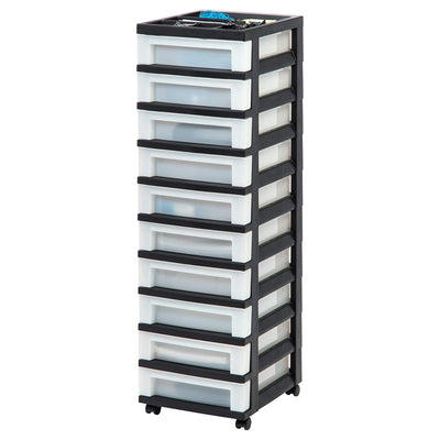 IRIS USA 2 Pack 10-Drawer Plastic Storage Cart with Wheels for Offices, Black