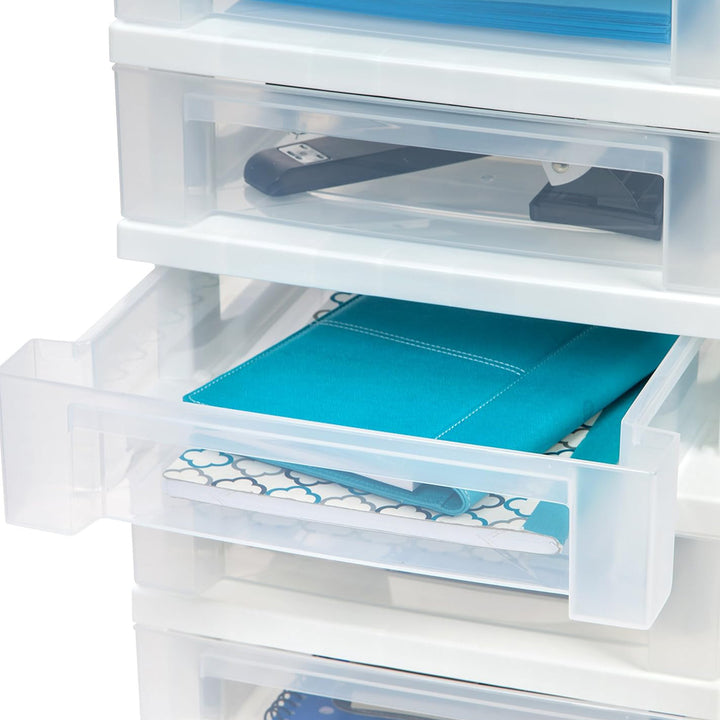 IRIS USA 10-Drawer Plastic Storage Organizer Cart and Caster Wheels, White/Clear