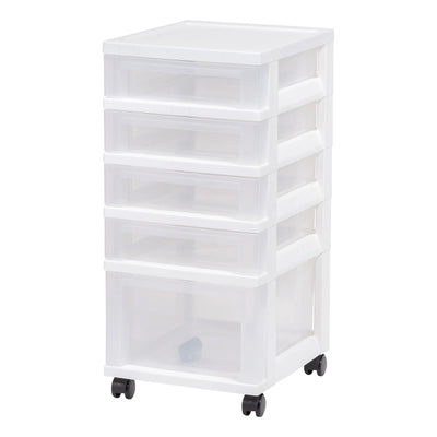 IRIS USA 2 Pack 5-Drawer Plastic Storage Cart with Wheels for Offices, White
