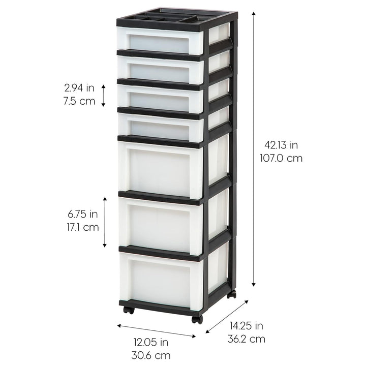 IRIS USA 7-Drawer Plastic Storage Organizer Cart with Caster Wheels, Black/Pearl