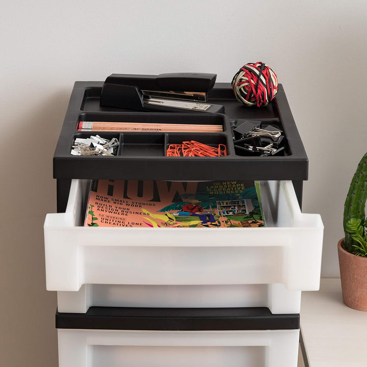 IRIS USA 7-Drawer Plastic Storage Organizer Cart with Caster Wheels, Black/Pearl