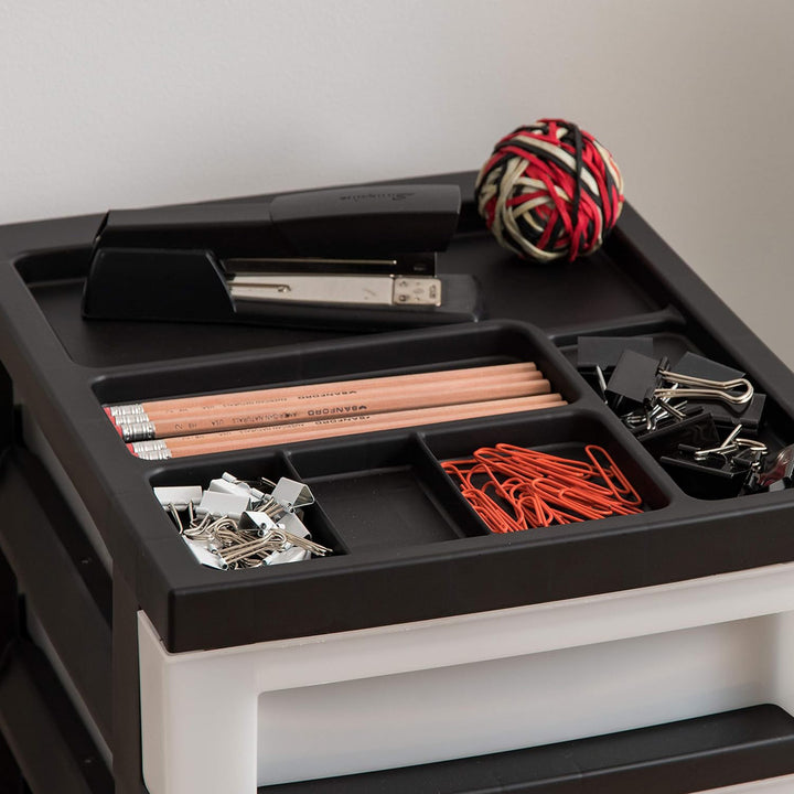 IRIS USA 7-Drawer Plastic Storage Organizer Cart with Caster Wheels, Black/Pearl