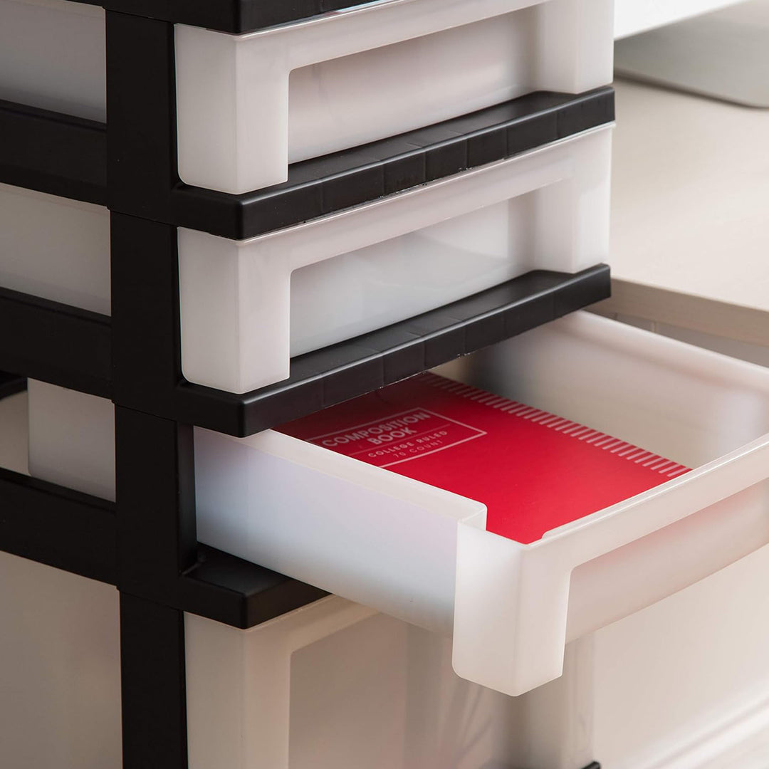 IRIS USA 7-Drawer Plastic Storage Organizer Cart with Caster Wheels, Black/Pearl