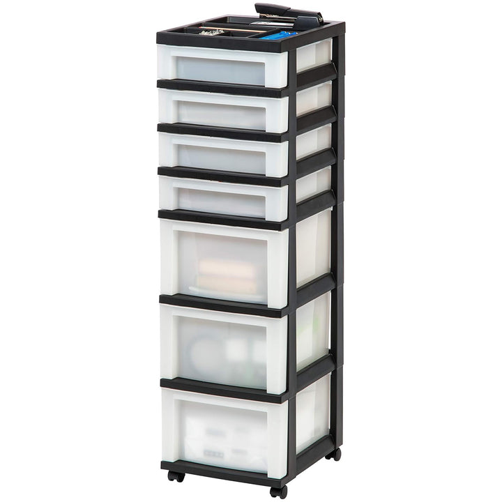 IRIS USA 7-Drawer Plastic Storage Organizer Cart with Caster Wheels, Black/Pearl